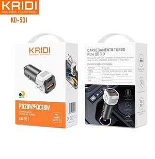 Carregador Veicular Turbo PD 20W QC 18W Kaidi KD-531 2 Portas (USB-C e USB-A)