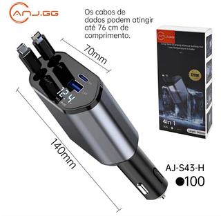 ￼Adaptador Retrátil De Carregador De Carro 4 Em 1 120W USB Type C Cabo Rápido Para Telefone