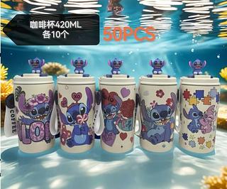 420ml Xícara De Café GSWLTT Stitch , Cordão Com Caneca A Vácuo De Palha , Garrafa De Água Isolada De Aço Inoxidável À Prova De