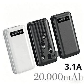 Carregador Power Bank Portátil 20000Mah Universal Saída 4 Cabos