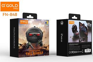 Fone de Ouvido Bluetooth TWS Gamer FN-B48 Alpha Gold Pro Sem Fio com Case LED e Redução de Ruidos