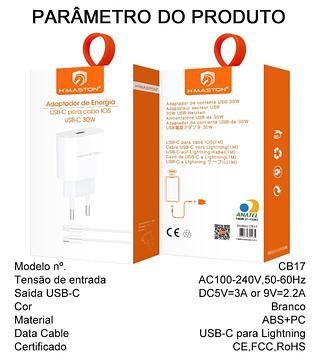 Carregador De iPhone 30w Usb-c H'maston Cb-17