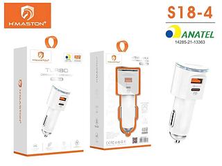 H'maston S18 Carregador Celular Smartphone Carro Veicular Automotivo Saída USB C Tipo C Turbo 48W