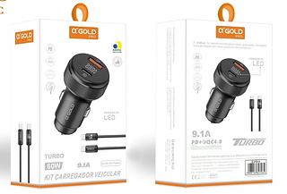 Carregador Veicular 60w Turbo Porta Dupla + Cabo Tipo C Tipo C Super Rapido