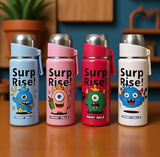 Garrafa Térmica Infantil 500ml Inox com Parede Dupla Copo Alça Bico Antivazamento Escolar—bm-p1826