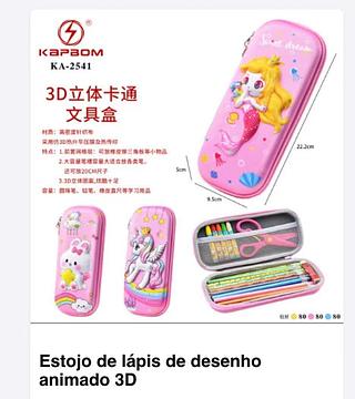 ￼Estojo 3D Infantil Escolar Menina Capa Dura Organizador