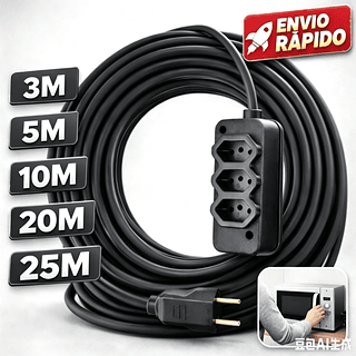 ￼10M Extensão Elétrica CABO PP 2x2.5mm 20A/10A Resistente 10M (METROS)