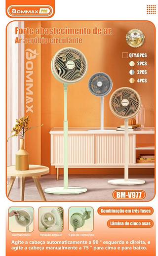 Ventilador forte abastecimento de ar Lâminas de 5 asas Combinação de 3 fases，ajustável—127v