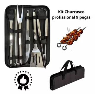 Kit Churrasco de Luxo 9 Peças Inox Profissional com Maleta—BMAX