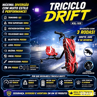 Triciclo elétrico infantil de 8,5 polegadas e 350W com luzes LED, Bluetooth, 3 velocidades e equipamentos de proteção (capacete, joelheiras e cotoveleiras)