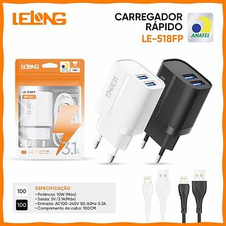 CARREGADOR DE VIAGEM SACORA 2USB 3.1A PARA IPHONE