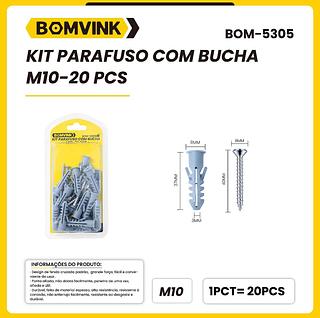 KIT PARAFUSO COM BUCHA M10-20 PCS