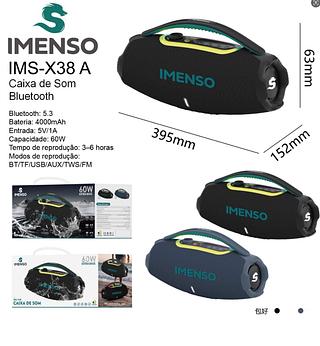 Boombox Caixa de Som Imenso Bluetooth 60W Extra Bass TWS