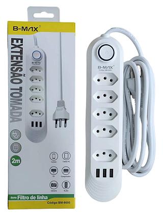 Extensão 5 Tomadas + 3 Usb 2 Metros Filtro De Linha—BMAXExtensão 5 Tomadas + 3 Usb 2 Metros Filtro De Linha—BMAX
