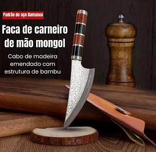 ￼Faca Cutelo Forjado Artesanal Rustico Camping Chefe de Cozinha Com Bainha Couro