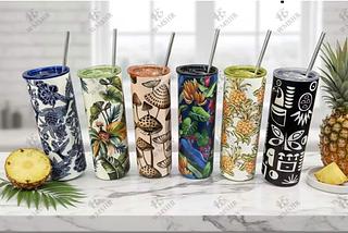 Copo Térmico floral Com Canudo de Inox 700ml Anti Vazamento