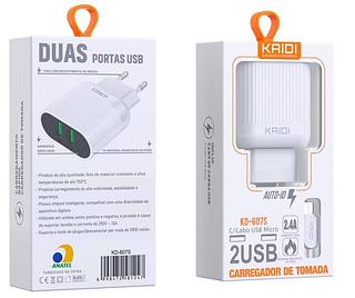 Carregador Kaidi para viagem 2.4A 2usb para V8