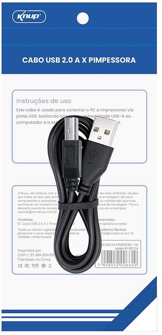 Cabo Usb 2.0 Impressora Universal GROSO 3m