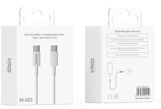Cabo de dados e carregamento turbo KAIDI Tipo-C para Tipo C (2m)
