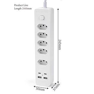 Filtro de Linha Régua de Tomadas 5 tomadas 2 USB 2 Tipo C 100-250V Bivolt