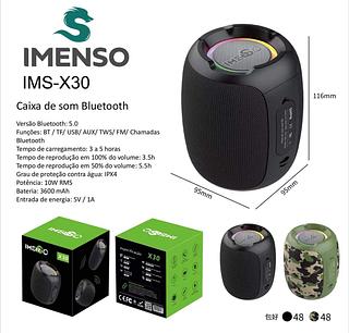 Caixa De Som Bluetooth IMENSO X30 RÁDIO FM 10w 3000mah Ipx5