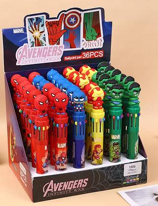 Caneta esferográfica 10 cores multicor kit 36pç，AVENGERS