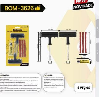 Kit Reparo De Pneu Sem Câmera Furado Carro Moto Bike 6 Peças - Idea