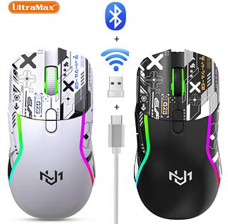 Mouse Gamer Sem Fio 2.4GHz + Bluetooth 5.0 RGB Recarregável