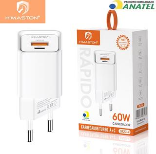 Carregador De Tomada Turbo 60w Fonte Usb E Usb Tipo C Lr23-4