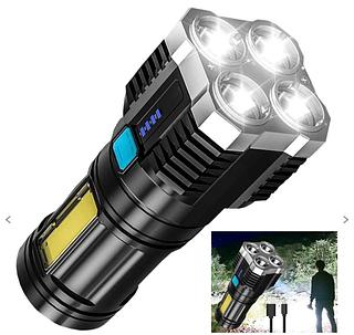 Lanterna Tática Recarregável 4 Potentes Leds Usb Iluminação