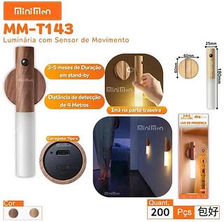Kit 2pc Luminaria Led Recarregável Sensor de Movimento Arandela de Madeira Minimalista Mesa Parede Magnética