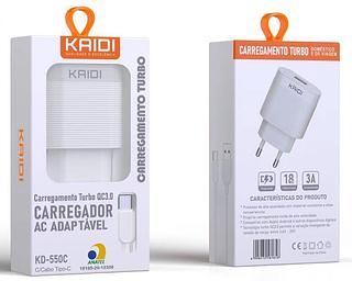 Carregador Turbo Para Typec QC3.0 3A Kaidi 18W