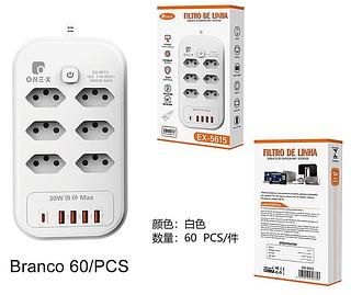 Filtro de Linha 6 Tomadas Bivolt com 4 USB + 1USB Tipo C Carregamento Rápido 2800W Interruptor Geral