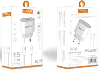 A'Gold CA31-3Carregador Turbo Tipo C Para iPhone 15 16 Carregamento Fast Cor Branco