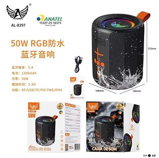 ￼Caixa de som portátil Bluetooth 50W TWS LED/USB/SD/FM com graves potentes