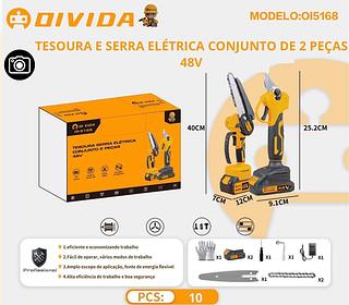Kit Motosserra e Tesoura de Poda Bivolt com 02 Baterias e Maleta para Jardinagem Completa