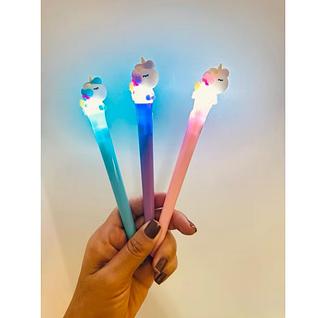 Caneta Divertida Kawaii - Unicórnio Alado com LED pacote 36pc 4cores tinta preta/Caneta à base de água