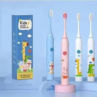 Escova Dental Elétrica Ultra-Sônica Para Crianças Acústica Onda Fofa Cabelos Suaves Dupla Face Limpa Cuidados+4 cabeças